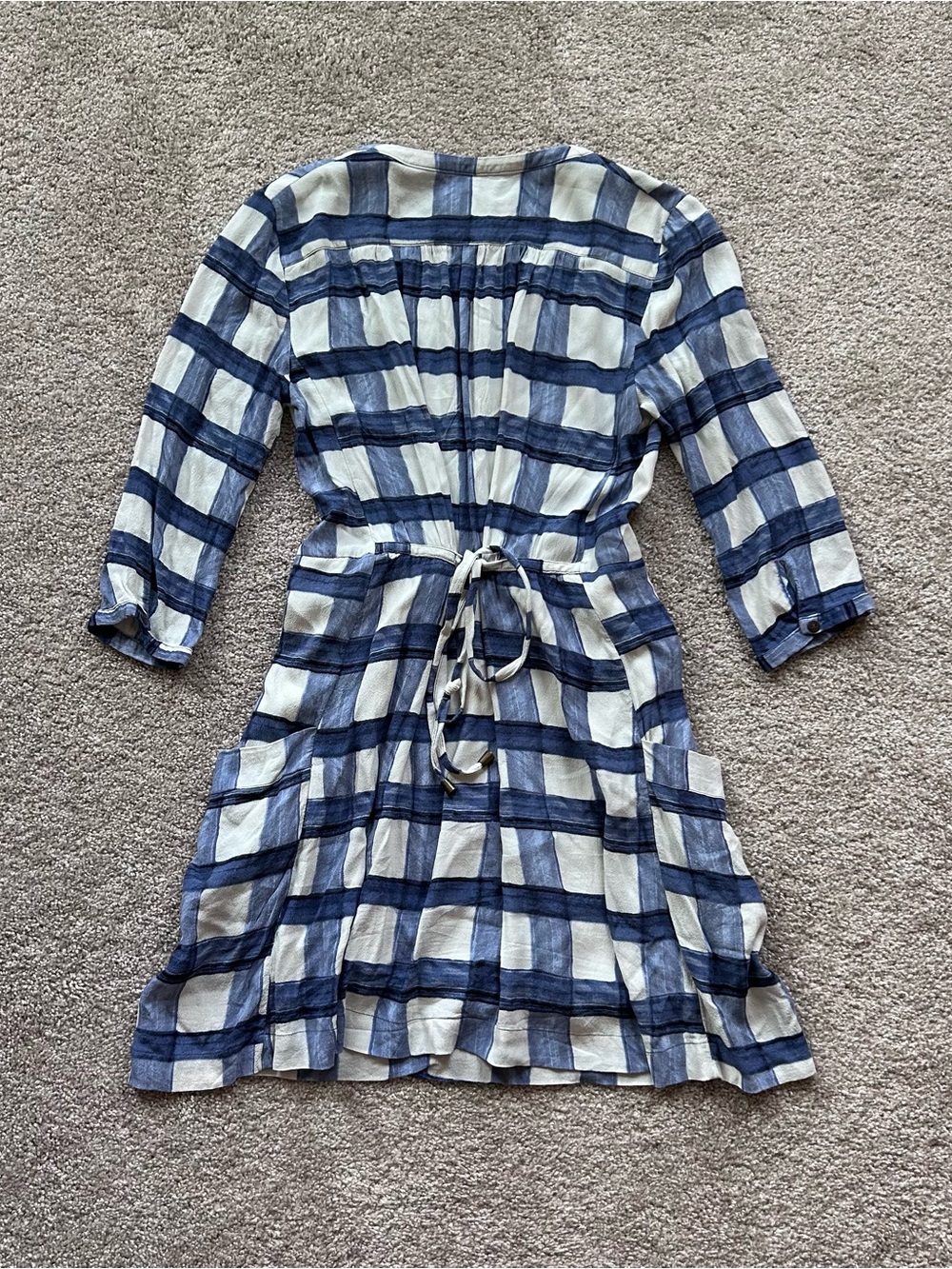 Maeve Anthropologie Blue And White Plaid Split Neck Shirt Dress Size Small - Picture 12 of 13